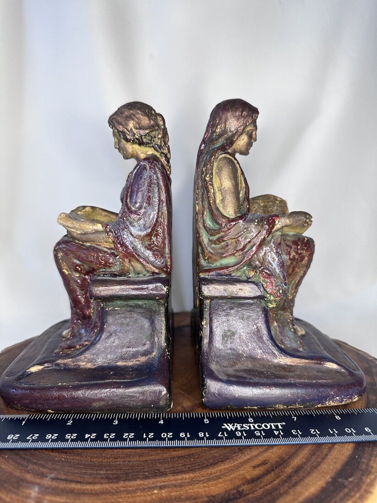 Rare Antique LC Mayer Ceramic Figural Bookends~1914~Excellent Conditon & Patina