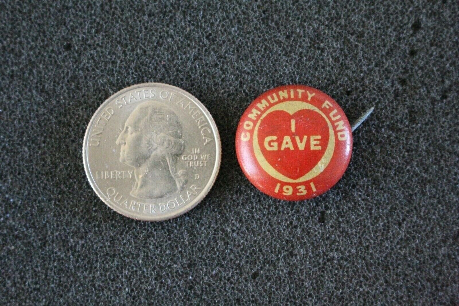 1931 I Gave Community Fund Vintage Heart Pin Pinback Button #22334