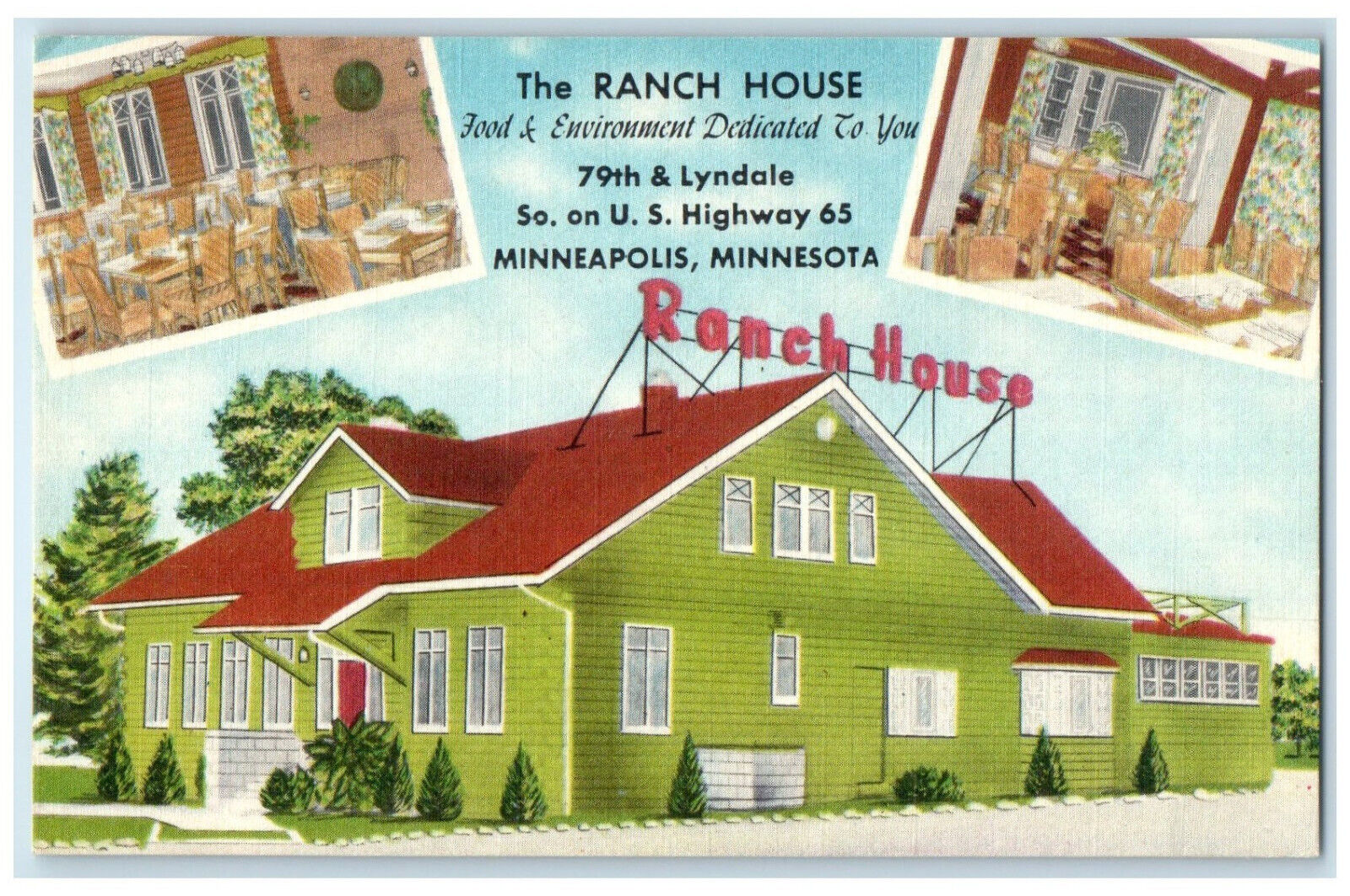 c1950's The Ranch House Food & Environment Minneapolis Minnesota MN Postcard