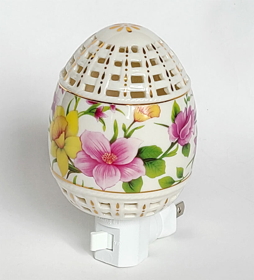 Vintage Sorelle Fine Porcelain Floral Egg Shape Night Light Plug in OnOff Switch