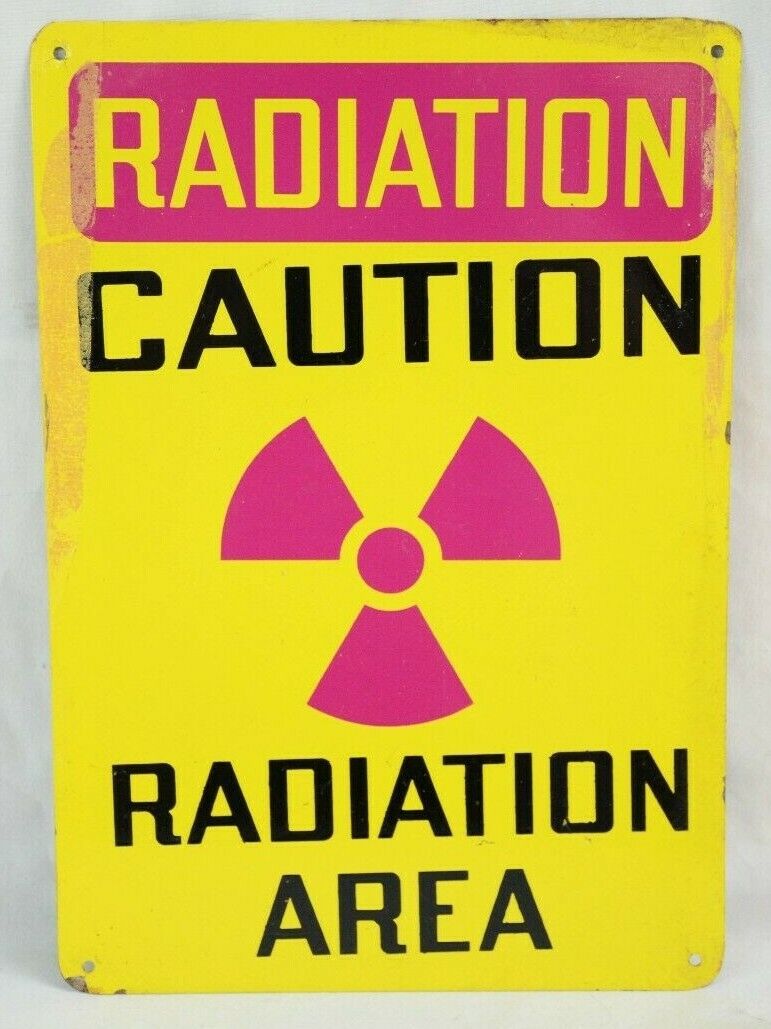 VTG 1960s CAUTION RADIATION AREA  ATOMIC BOMB MISSILE ARMY BASE METAL SIGN