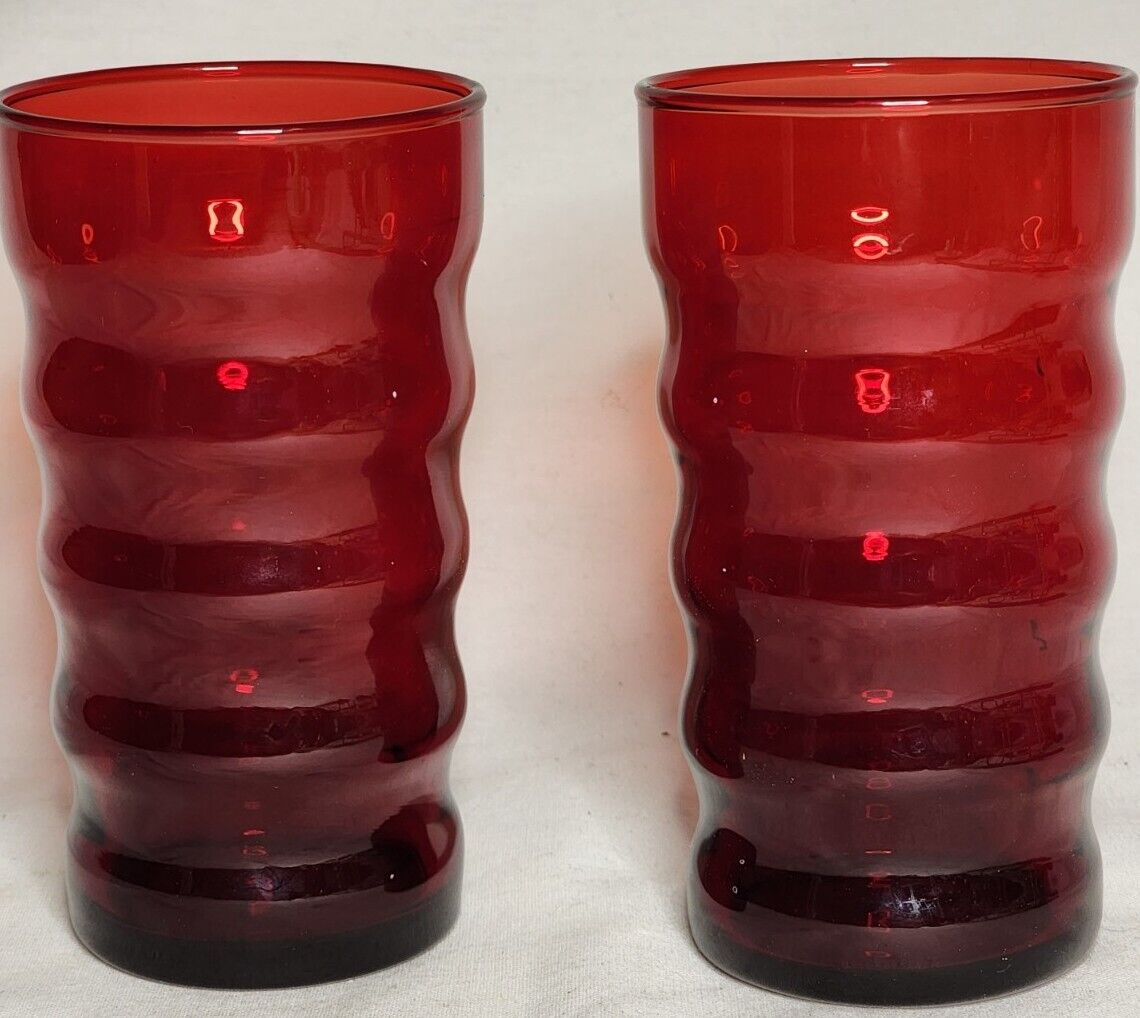 Vintage Royal Ruby Red Beehive Wavy Juice Glasses Retro Boho Replacements