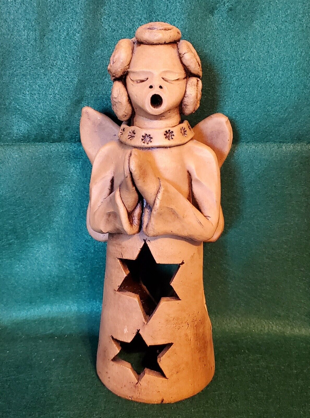 Vintage LUIZ GALDINO Clay Pottery Angel Luminary Candle Holder