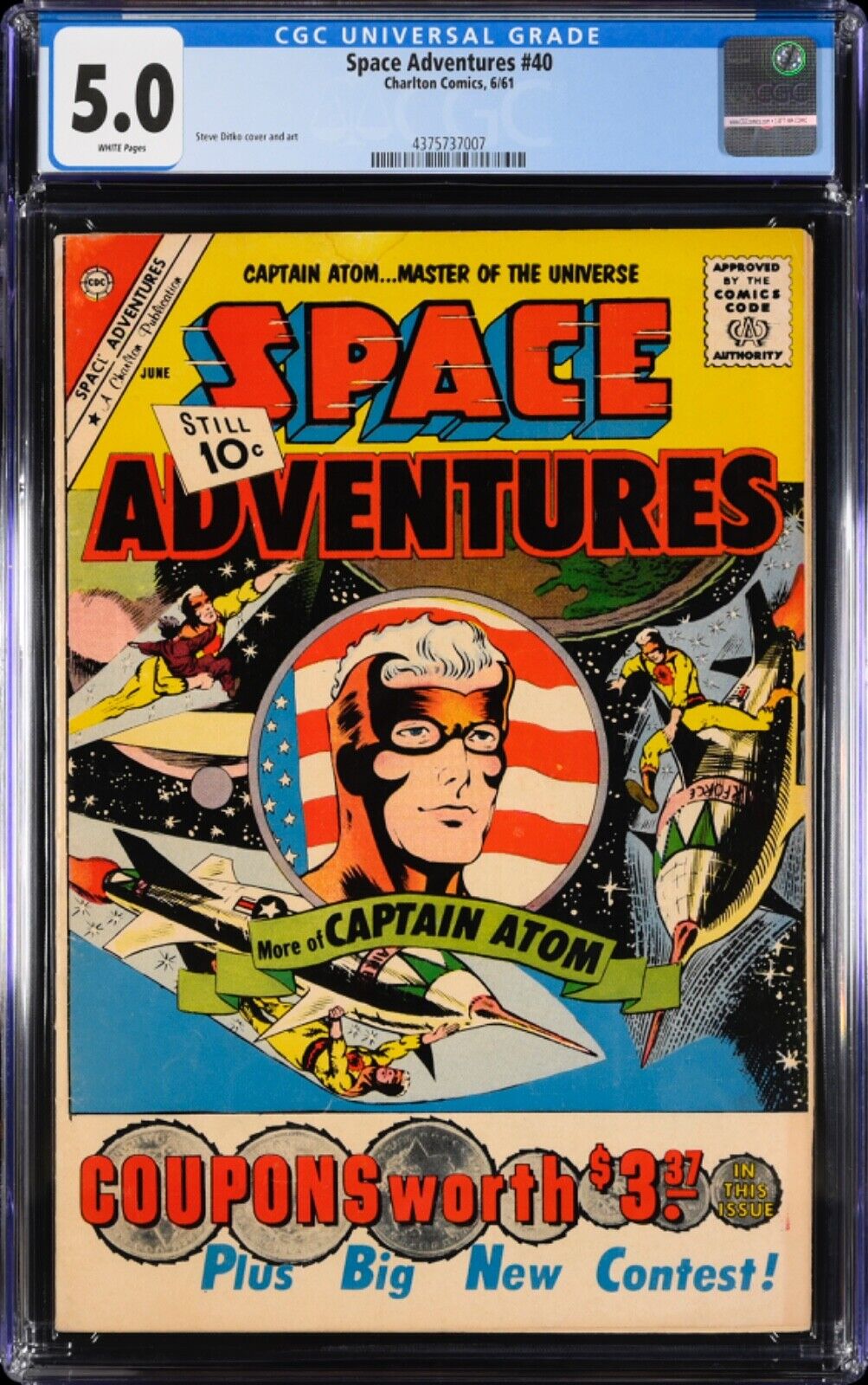 SPACE ADVENTURES #40 CGC 5.0 W/P🏆CLASSIC STEVE DITKO 1961 SILVER AGE COVER🏆