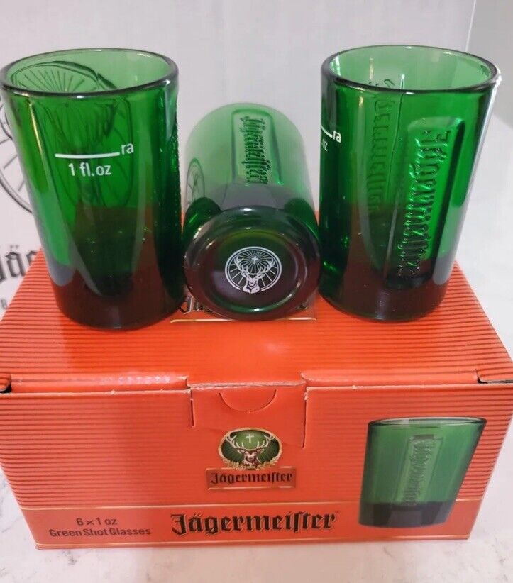 NEW Set Of 6 Jagermeister Green Shot Glasses For Your Bar Or Man Cave