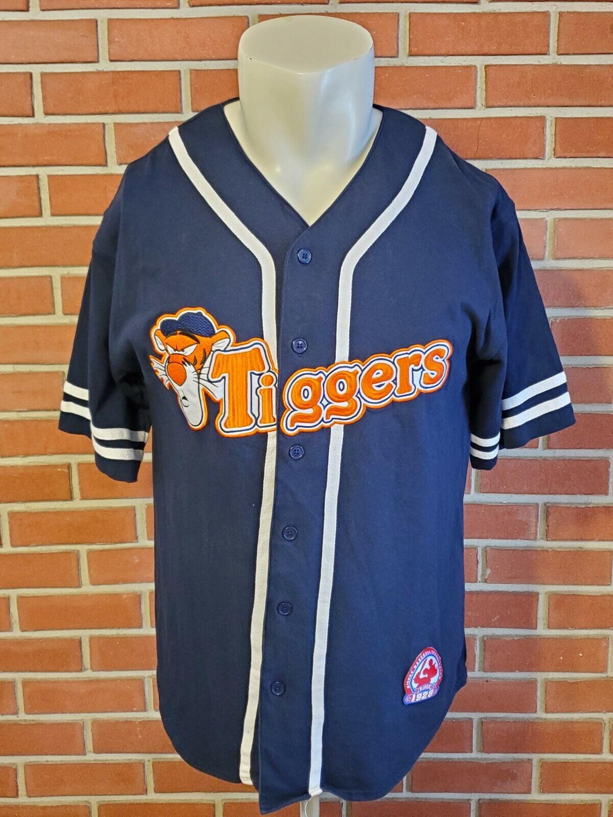 TIGGER Walt Disney World Button Up Cotton Baseball Jersey Mens Medium Blue EUC