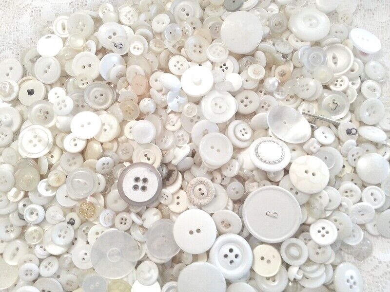 Lot 100 Mixed Assorted WHITE Vintage & New Buttons Wedding Crafts Bulk 