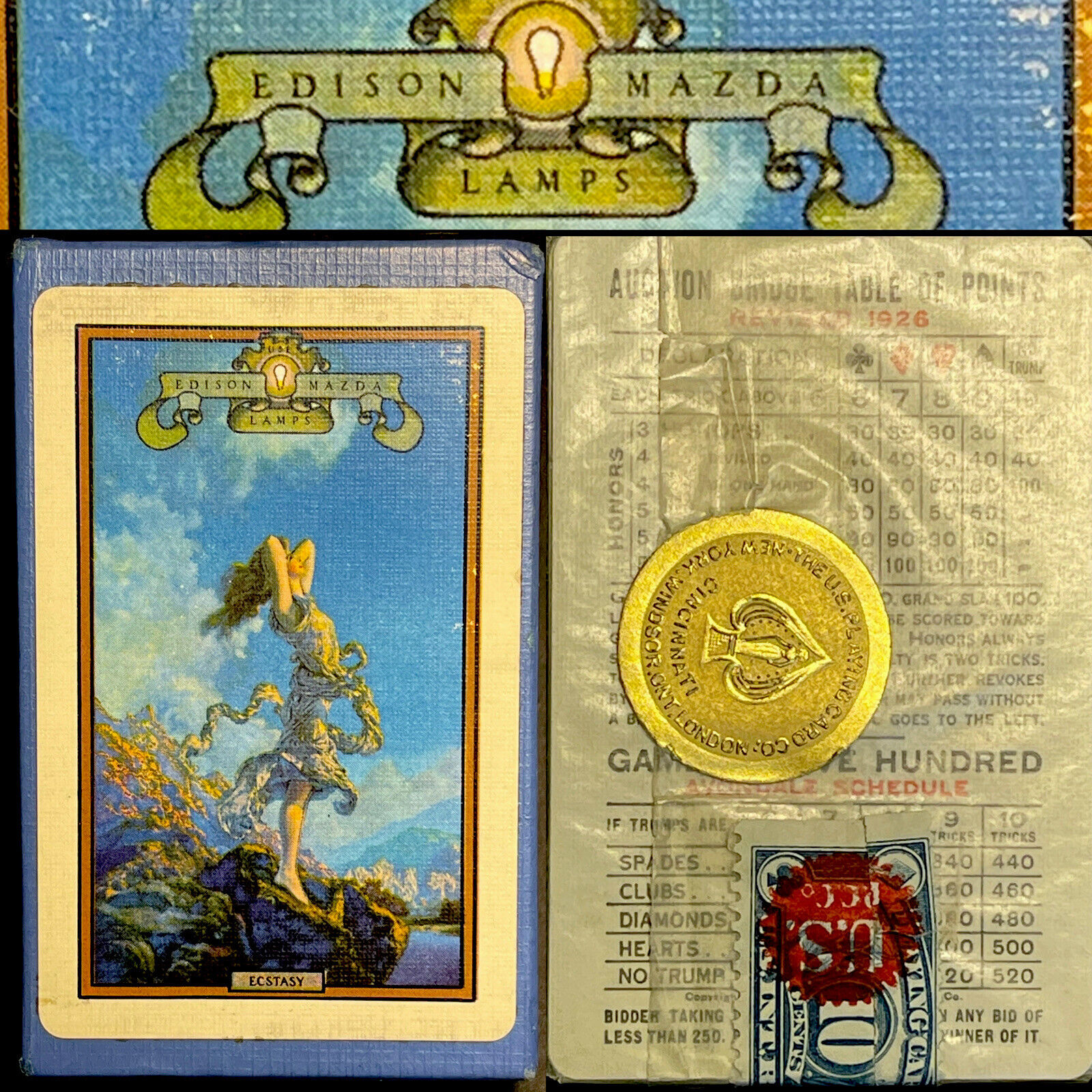 Sealed c1926 Historic Edison Lamps Unopened Antique Playing Cards Ecstasy Deck