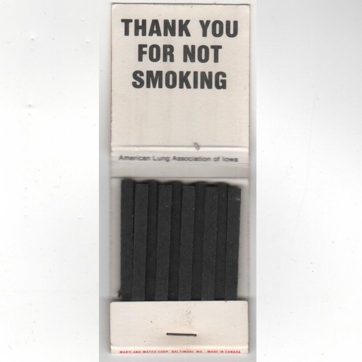 c1960s Matchless Headless Matchbook American Lung Ass of Iowa Cancer Smoking C18