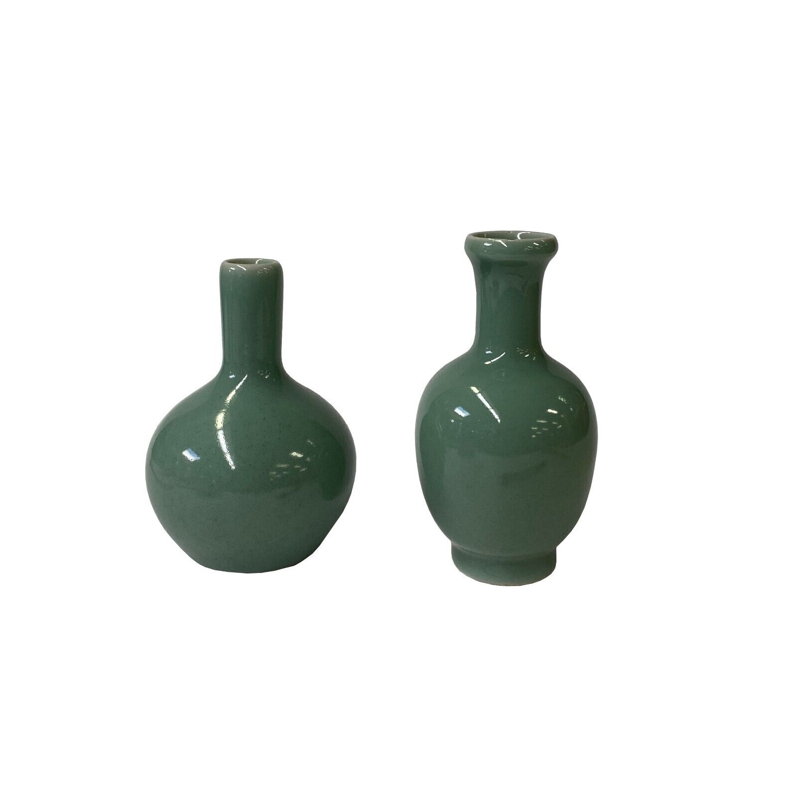 2 x Chinese Clay Ceramic Ware Wu Light Celadon Small Vase ws2811