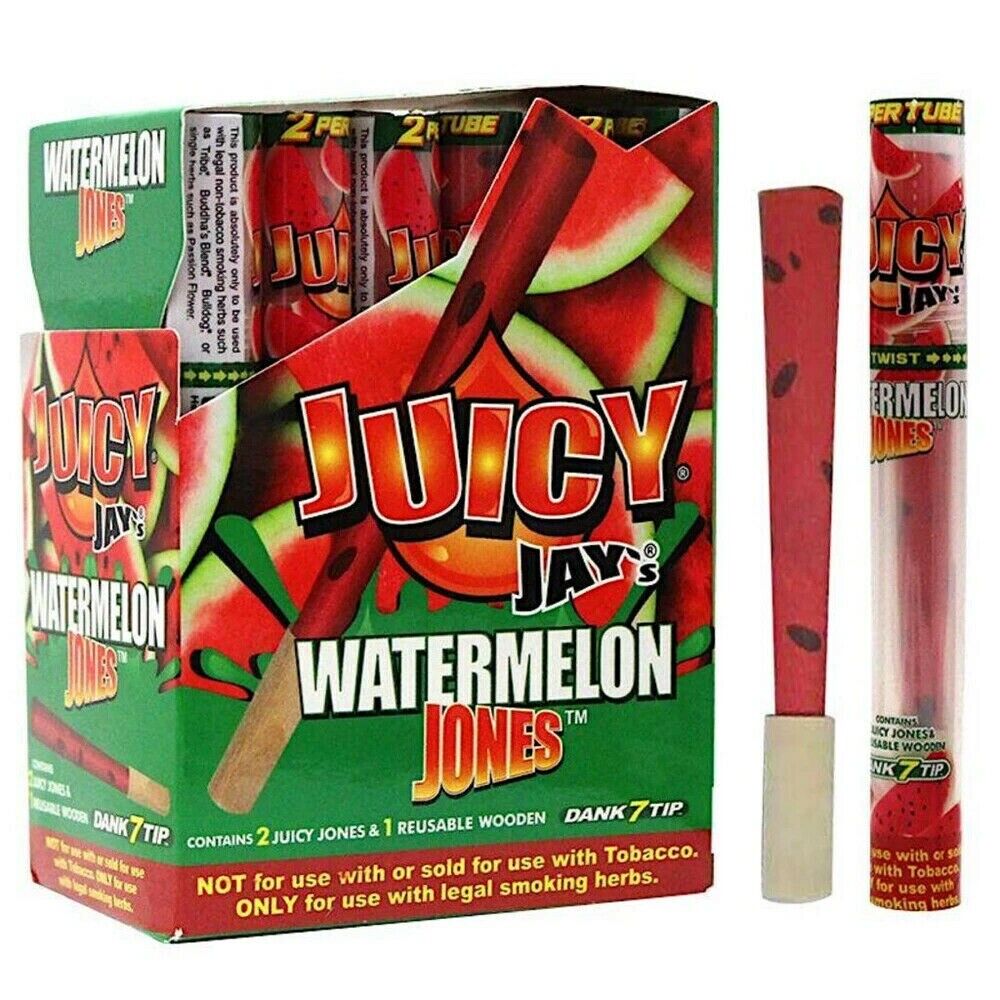 Juicy Jay\'s WATERMELON Jones 24 Pack~Sealed Box with Dank 7 tip in each tube