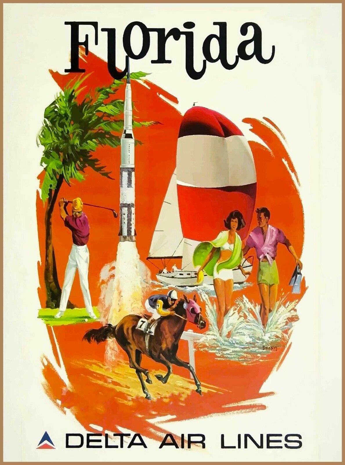 Florida Delta Air lines United States Vintage Travel Advertisement Poster Print