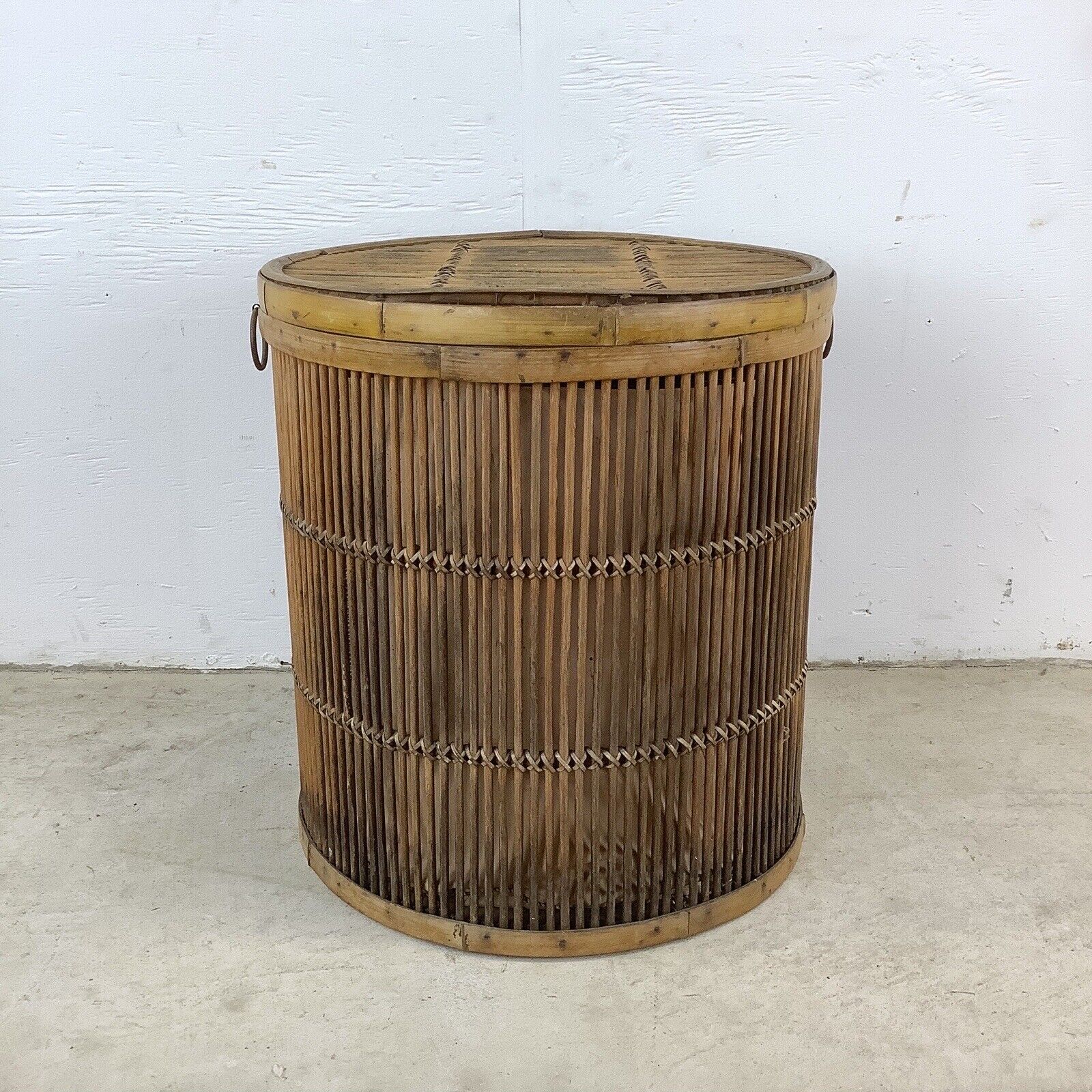 Vintage Coastal Pencil Reed Basket With Lid