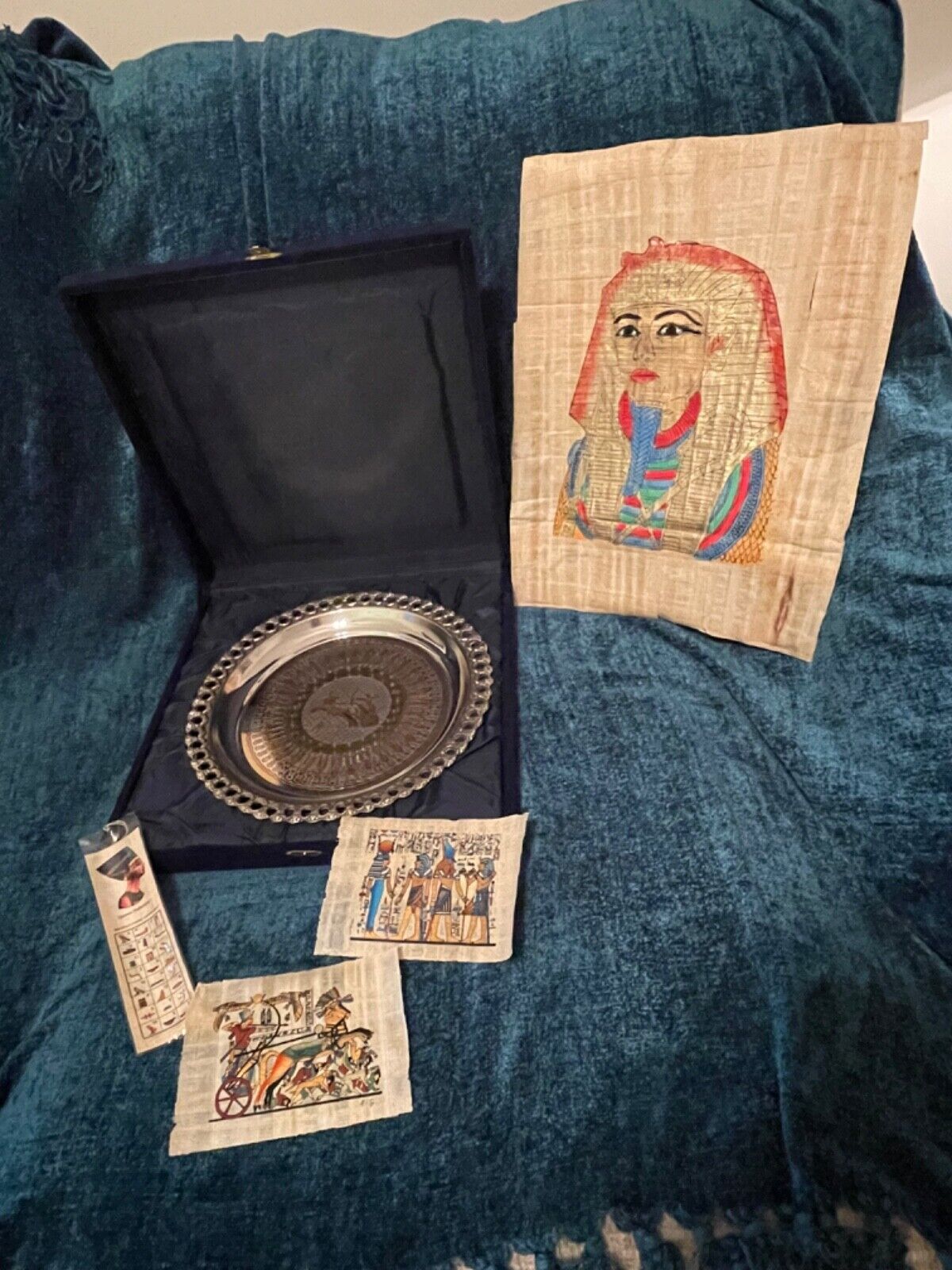 Ancient Egyptian Artwork and Silver Plate Bundled Package