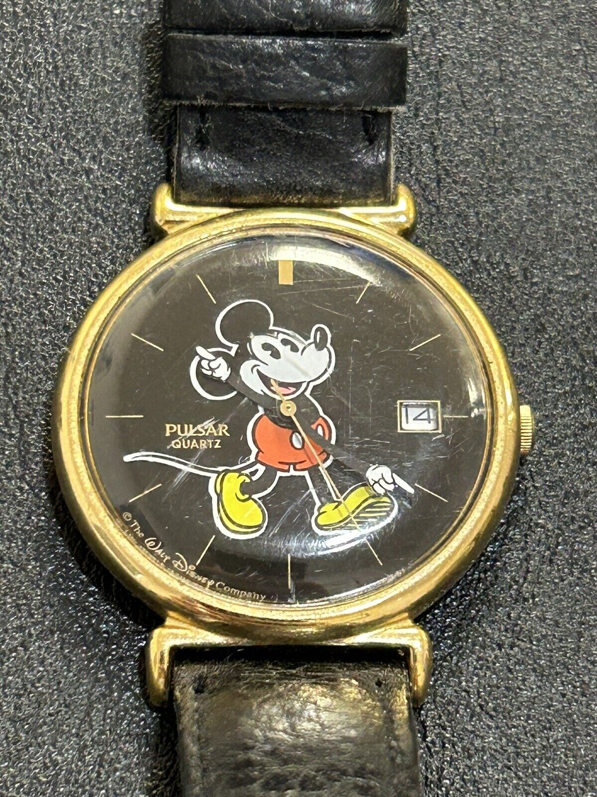 33MM Vintage Pulsar Mickey Mouse Watch Date Works Quartz New Battery