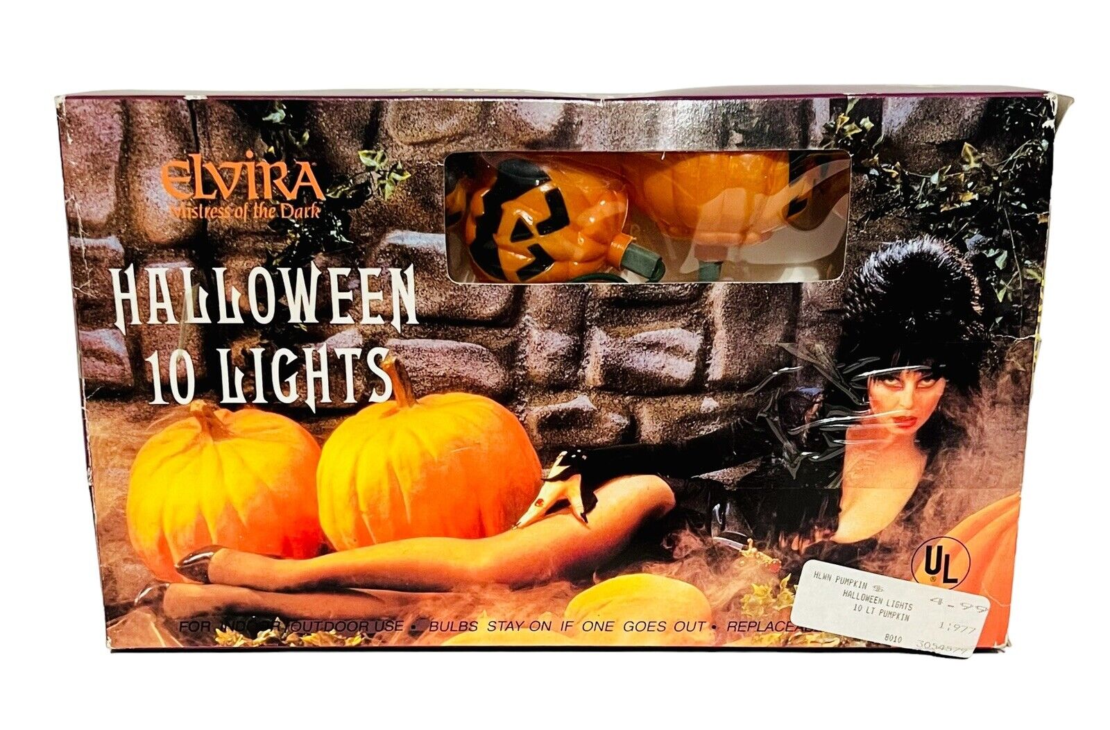 RARE Elvira Mistress Of The Dark 10 Halloween Decorative Pumpkin Lights Vintage