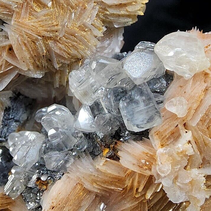EXCEPTIONAL 3 1/4 INCH CERUSSITE CRYSTALS WITH BARITE OVER GALENA