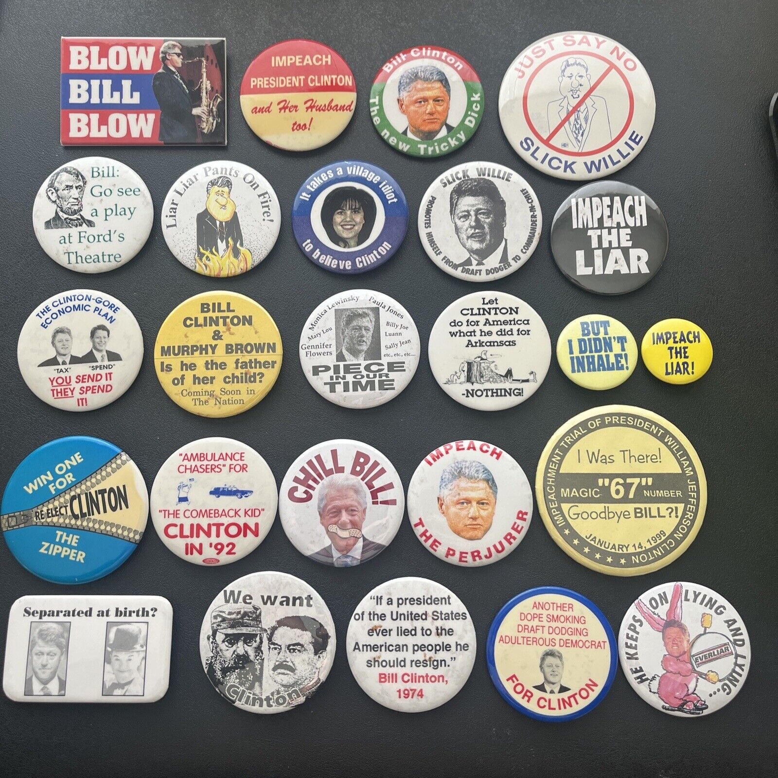 Anti - BILL CLINTON Political Campaign Pins Buttons LOT OF 25