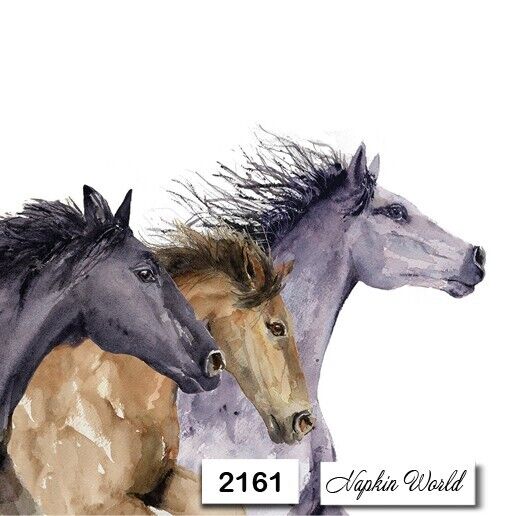 (2161) TWO Paper LUNCHEON Decoupage Art Craft Napkins - THREE HORSES RUNNING