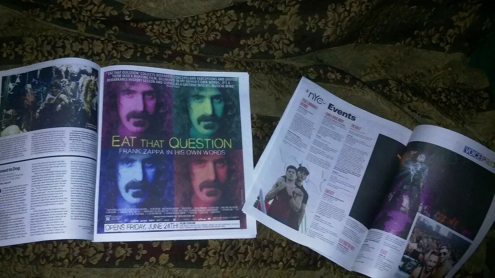 VILLAGE VOICE BOB The Drag Queen GAY PRIDE ISSUE, Frank Zappa EAT THAT ad 2016