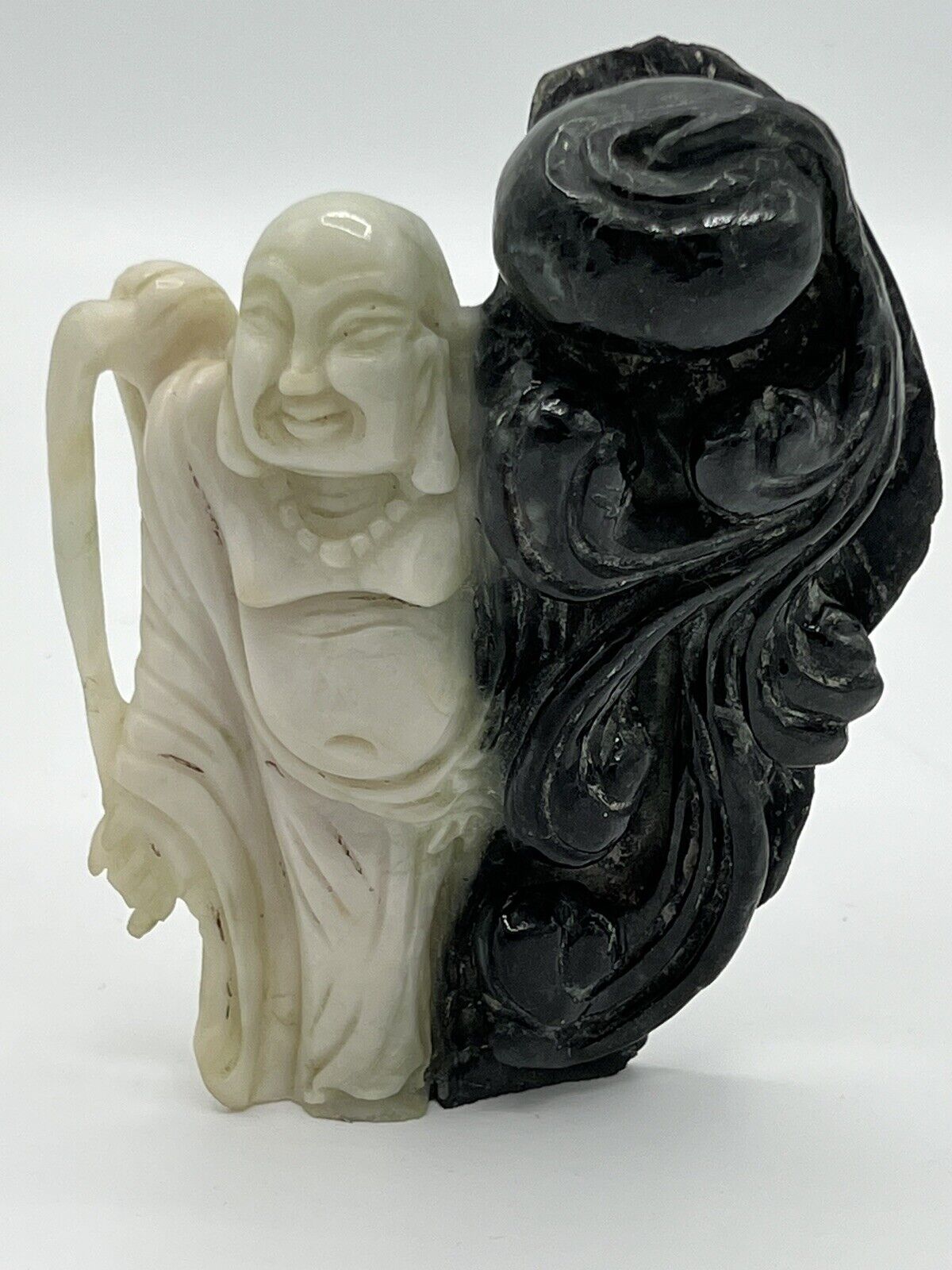 Jade Smiling Buddha Oriental Figurine 5”tall