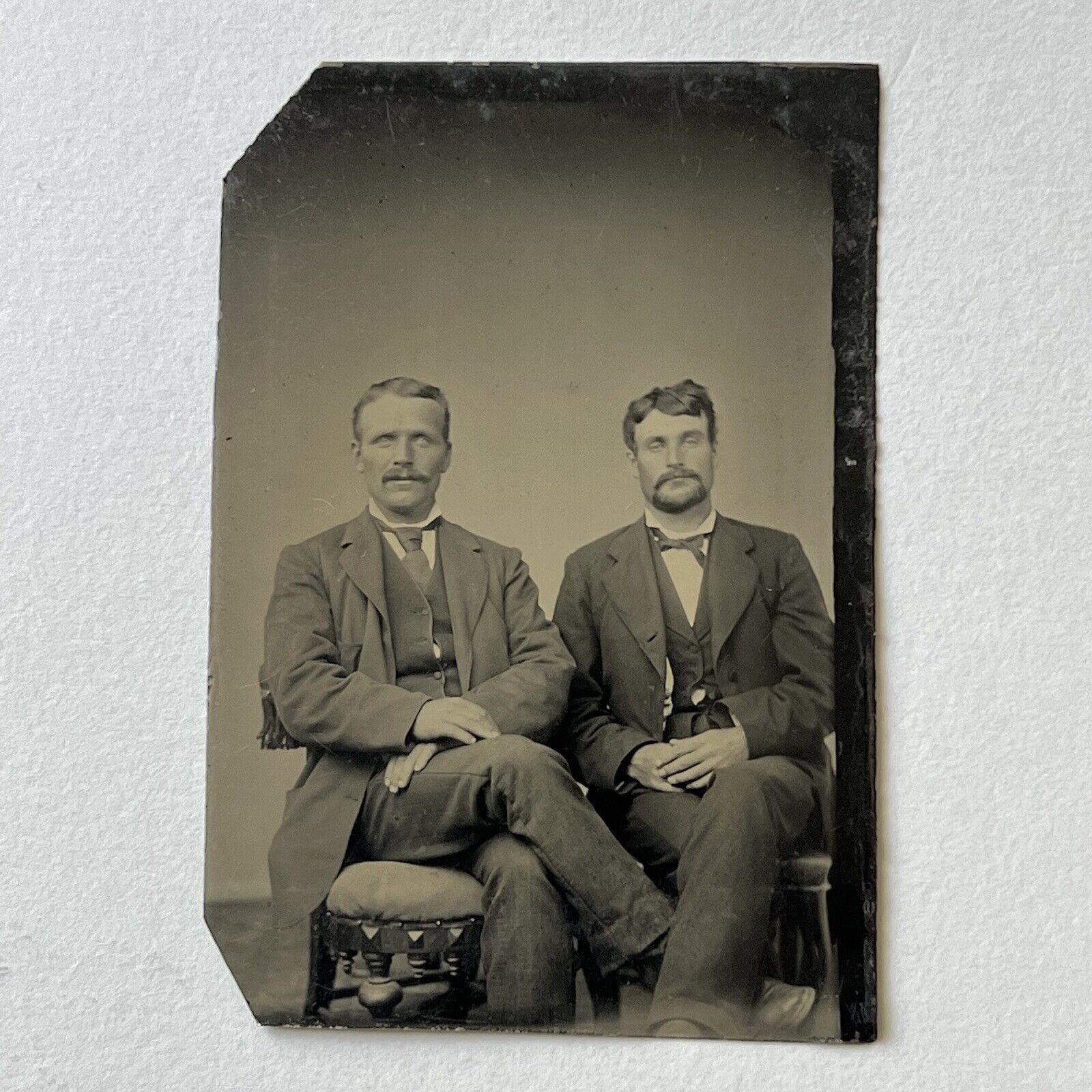 Antique Tintype Photograph Charming Handsome Men Working Class Suit & Boots