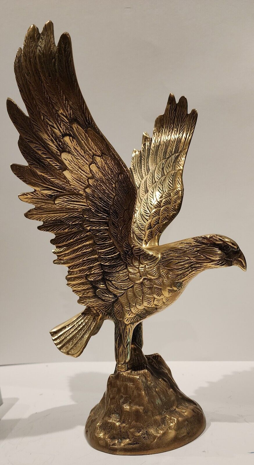 Vintage Brass Eagle Statue 12 In Height On Rock Top Ready To Take Off Patriotism