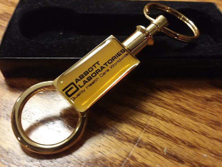 Vintage Gold tone Abbott Laboratories Advertising Promotional Key Chain in Box