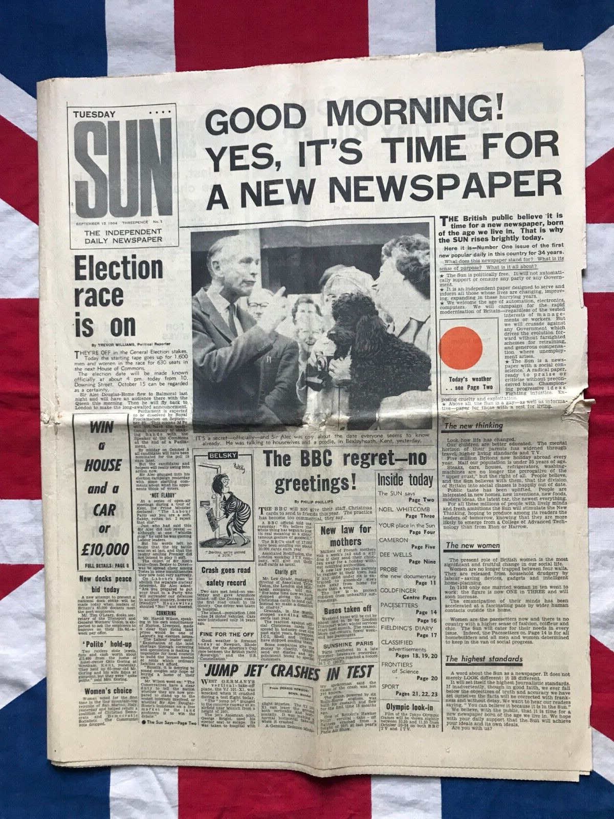 1964 The SUN Newspaper First Edition Contraceptive Pill Goldfinger Film