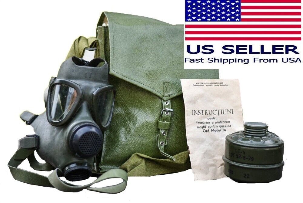 Size 3 Large XL Military Full Face Gas Mask M74 w 40mm Filter & Bag