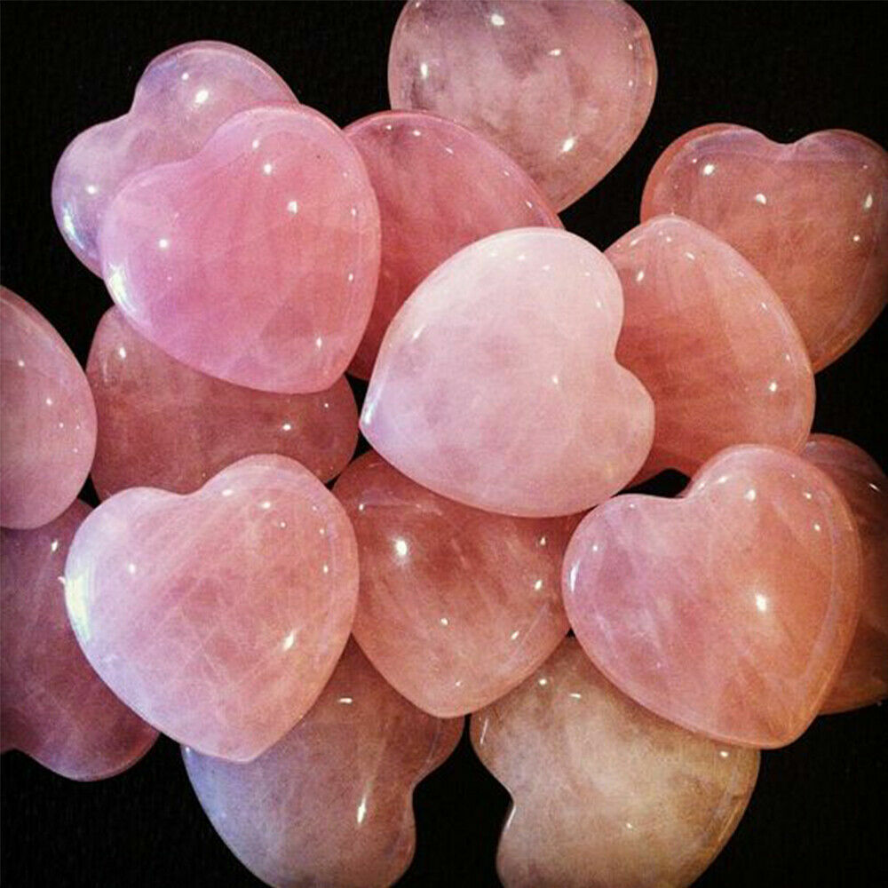 Crystal Pocket Heart Natural Healing Rose Quartz Love Puff Heart Carved Shape 30