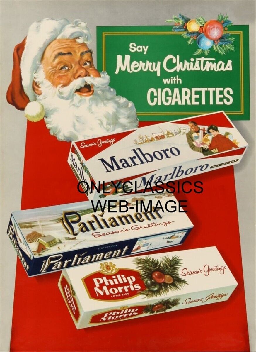 SANTA CLAUS SAY'S MERRY CHRISTMAS BY CIGARETTES VINTAGE ADVERTISING 11X17 POSTER