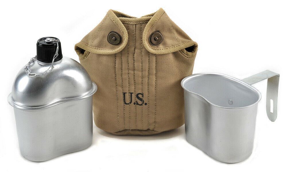 U.S. WW2 Canteen, Khaki Canteen Cover and Canteen Cup