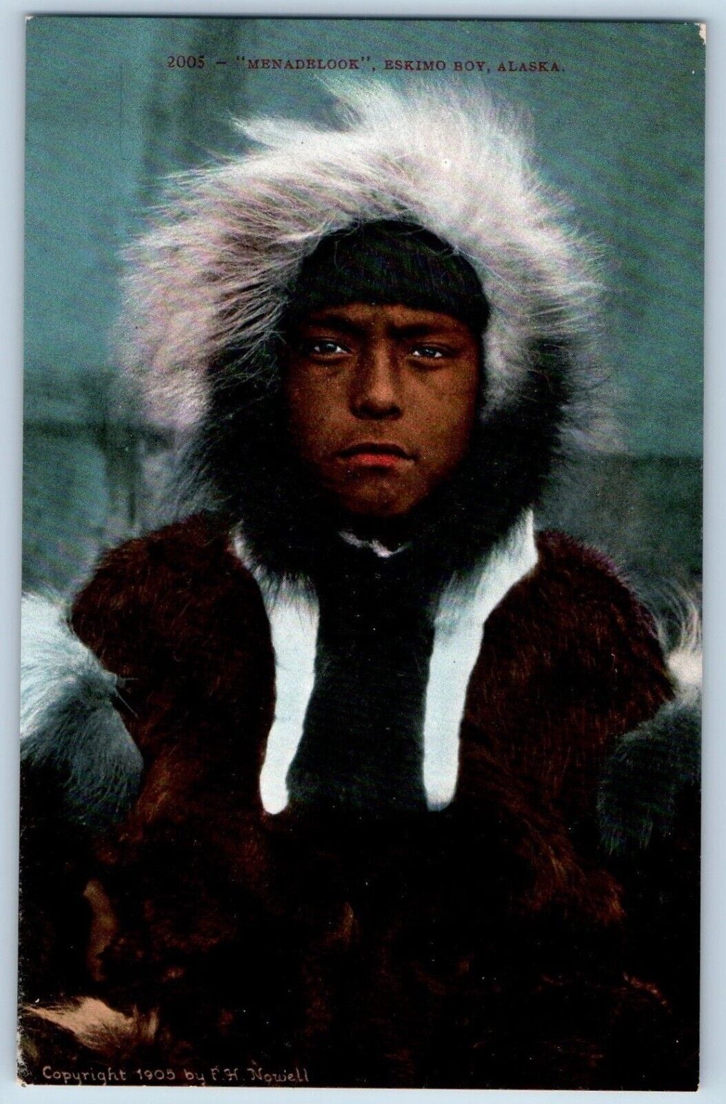 F H Nowell Signed Postcard Menadelook Eskimo Boy Alaska c1910's Unposted Antique