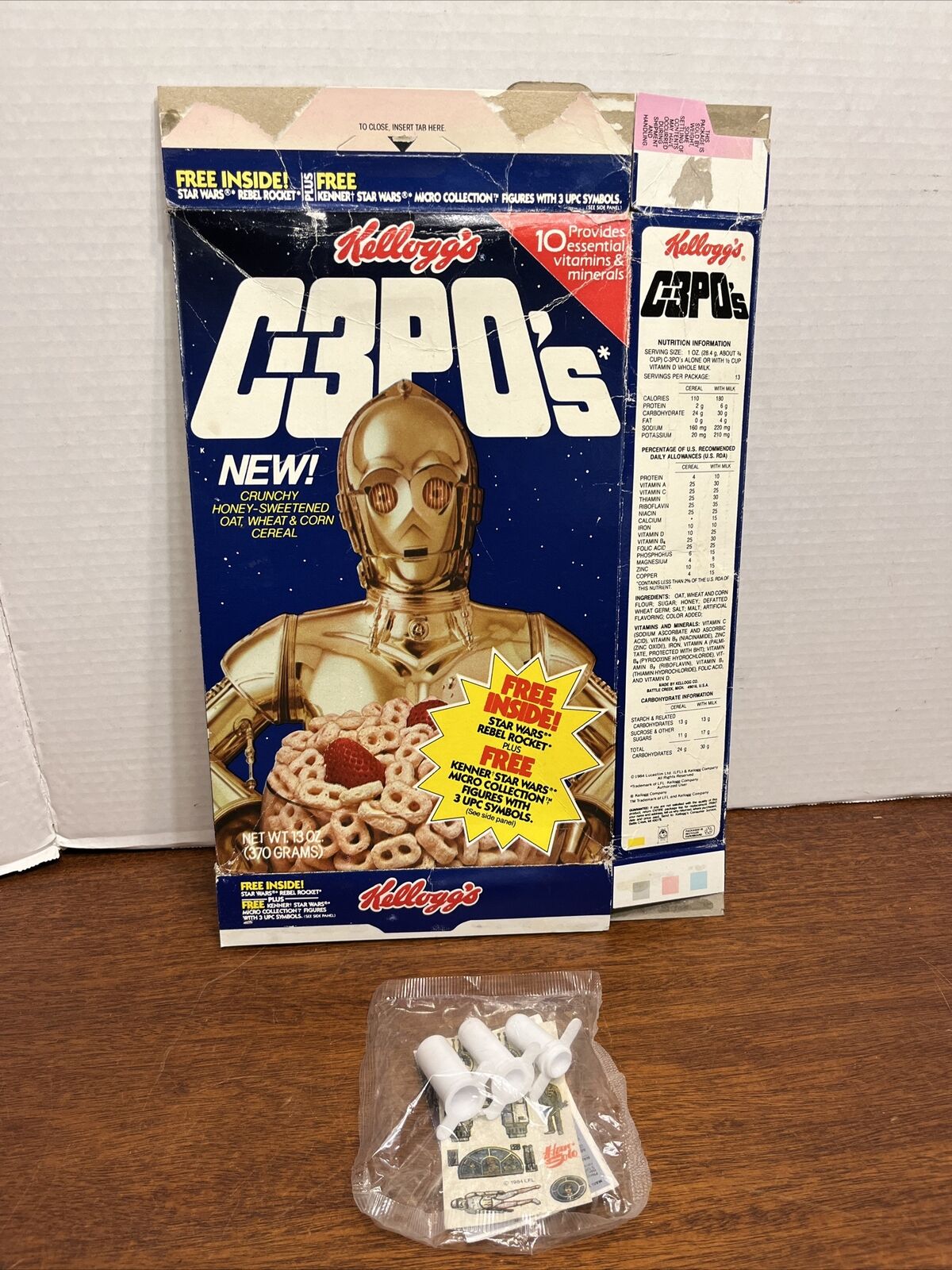 Star Wars C3PO\'s Kellogg\'s Flat Empty Cereal Box WITH Rebel Rocket COMPLETE