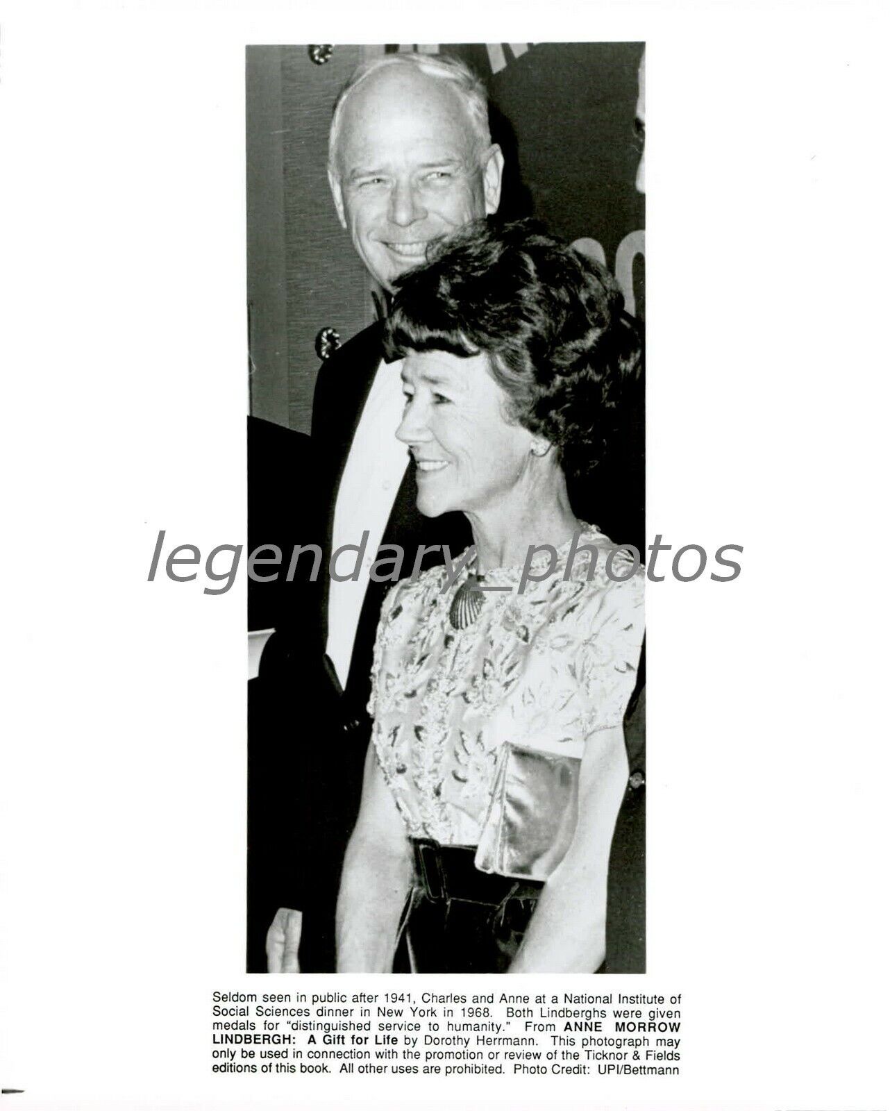 1968 Charles and Anne Lindbergh at Sciences Dinner Original News Service Photo