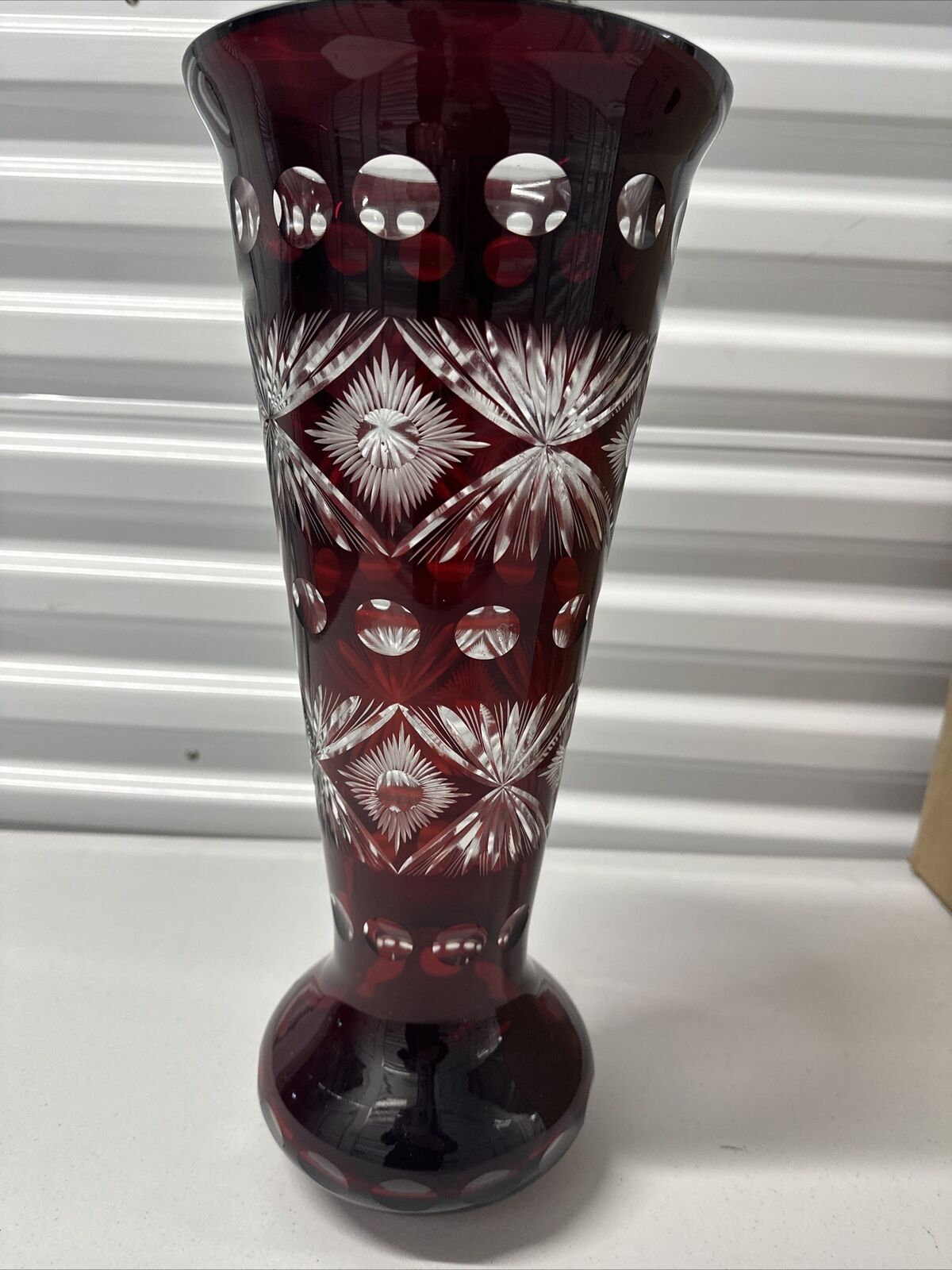 Monumental bohemian Czech red Cut To Clear Vase