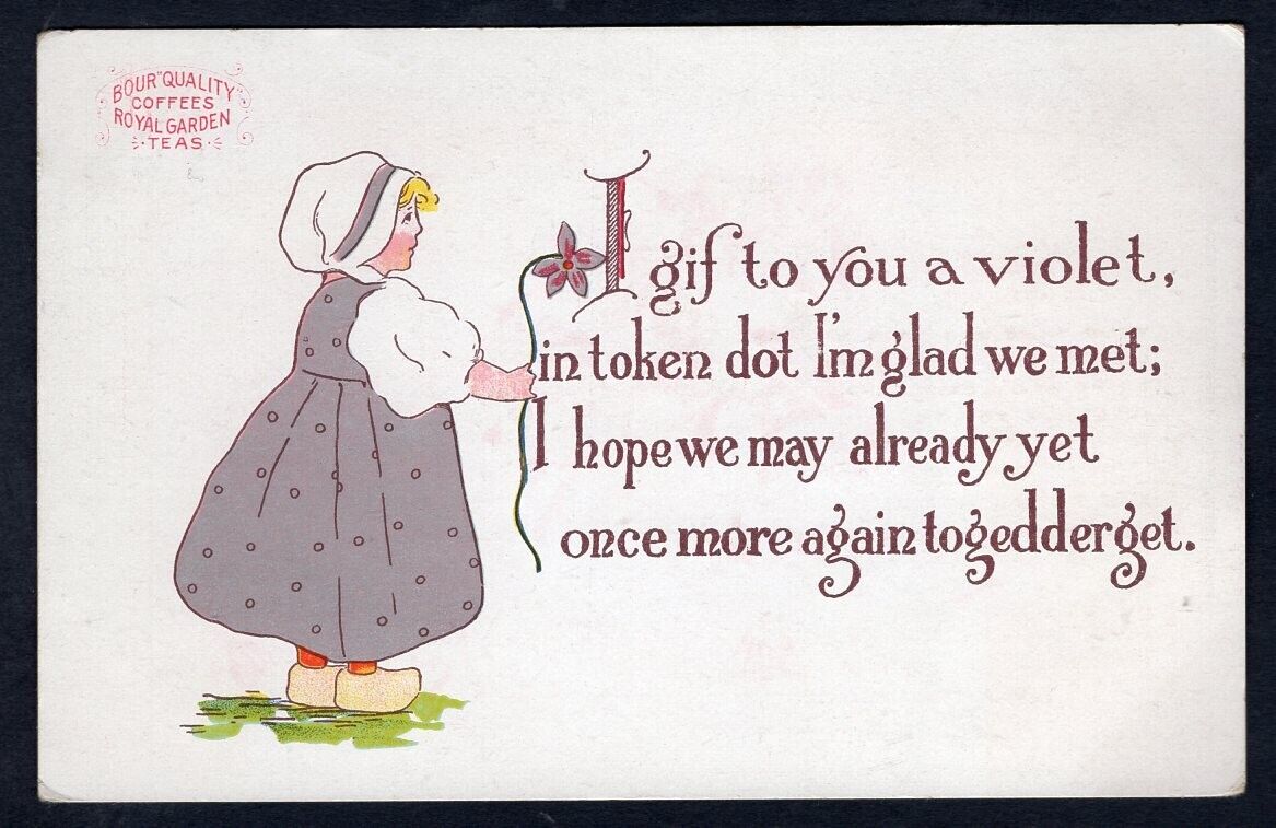 TOLEDO Ohio c1905-08 Bour Quality Coffee & Tea ADVERTISING Postcard. Dutch Girl