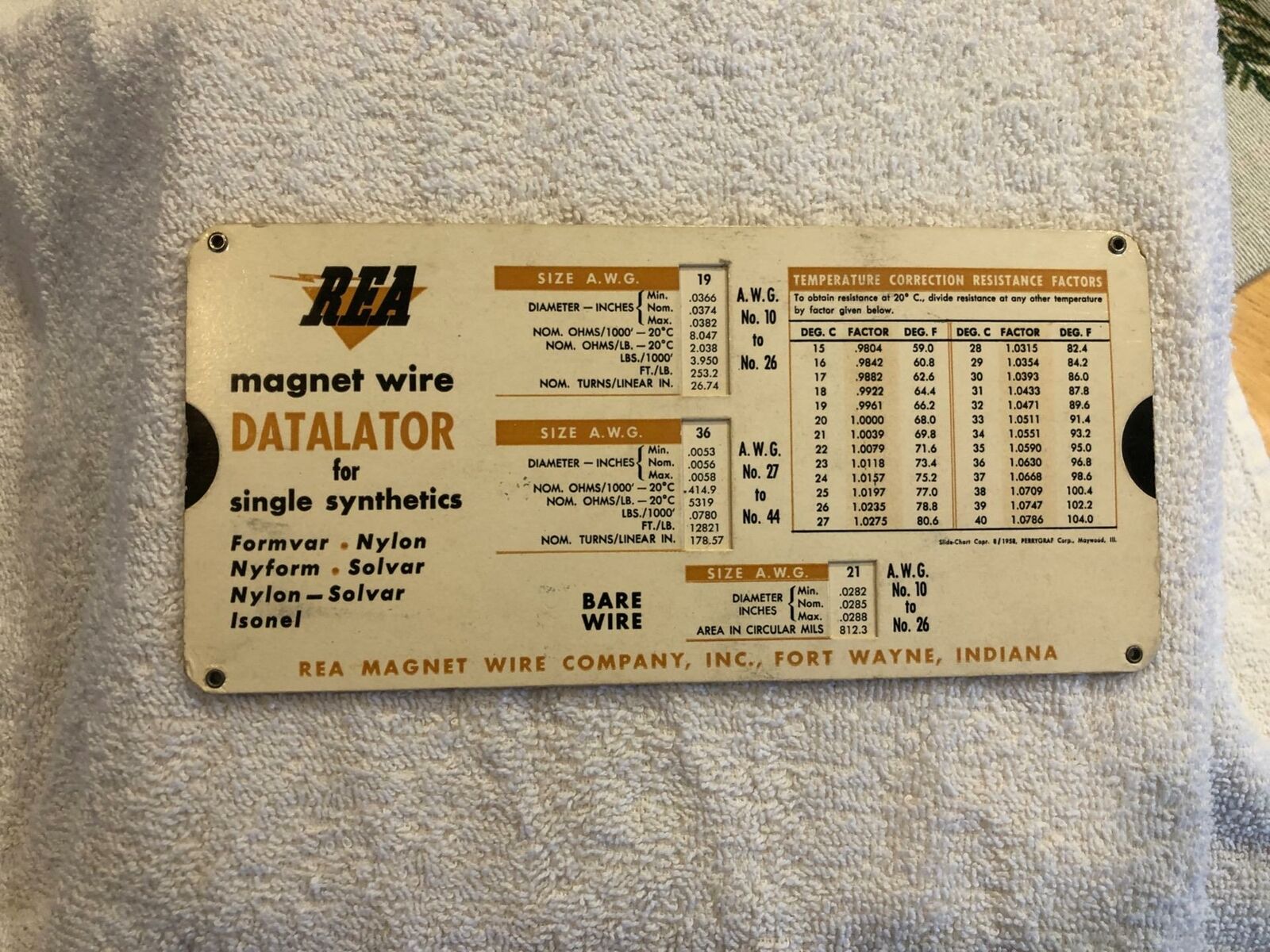 Vintage REA Magnet Wire Datalator for single synthetics Calculator Slide Rule