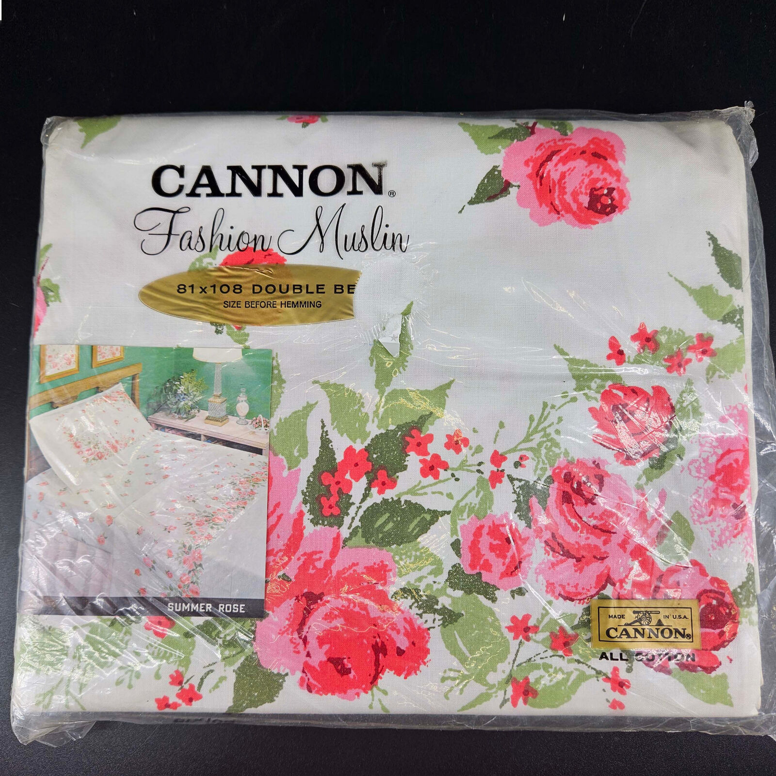 Vintage Cannon Summer Rose cottage core Muslin Sheet Double 81 X 108