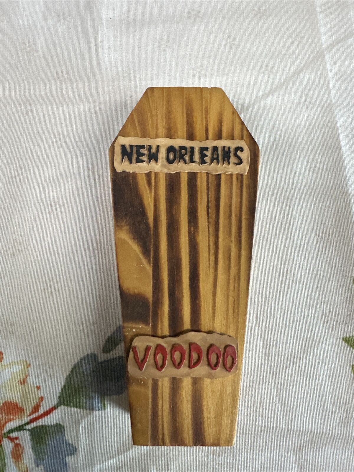 Voodoo Doll in Wooden Coffin New Orleans Souvenir Mardi Gras 7 Pins P & A Gift