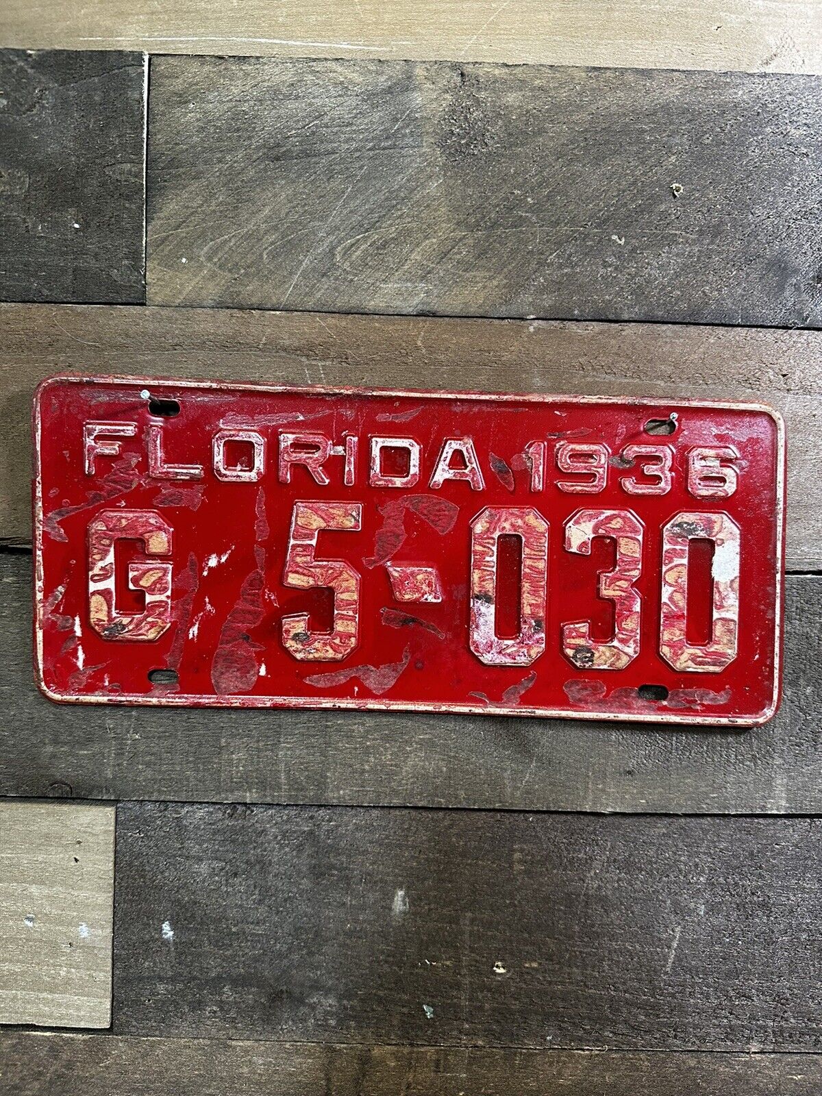 VINTAGE 1936 FLORIDA TAG TRUCK LICENSE PLATE #G 5-030