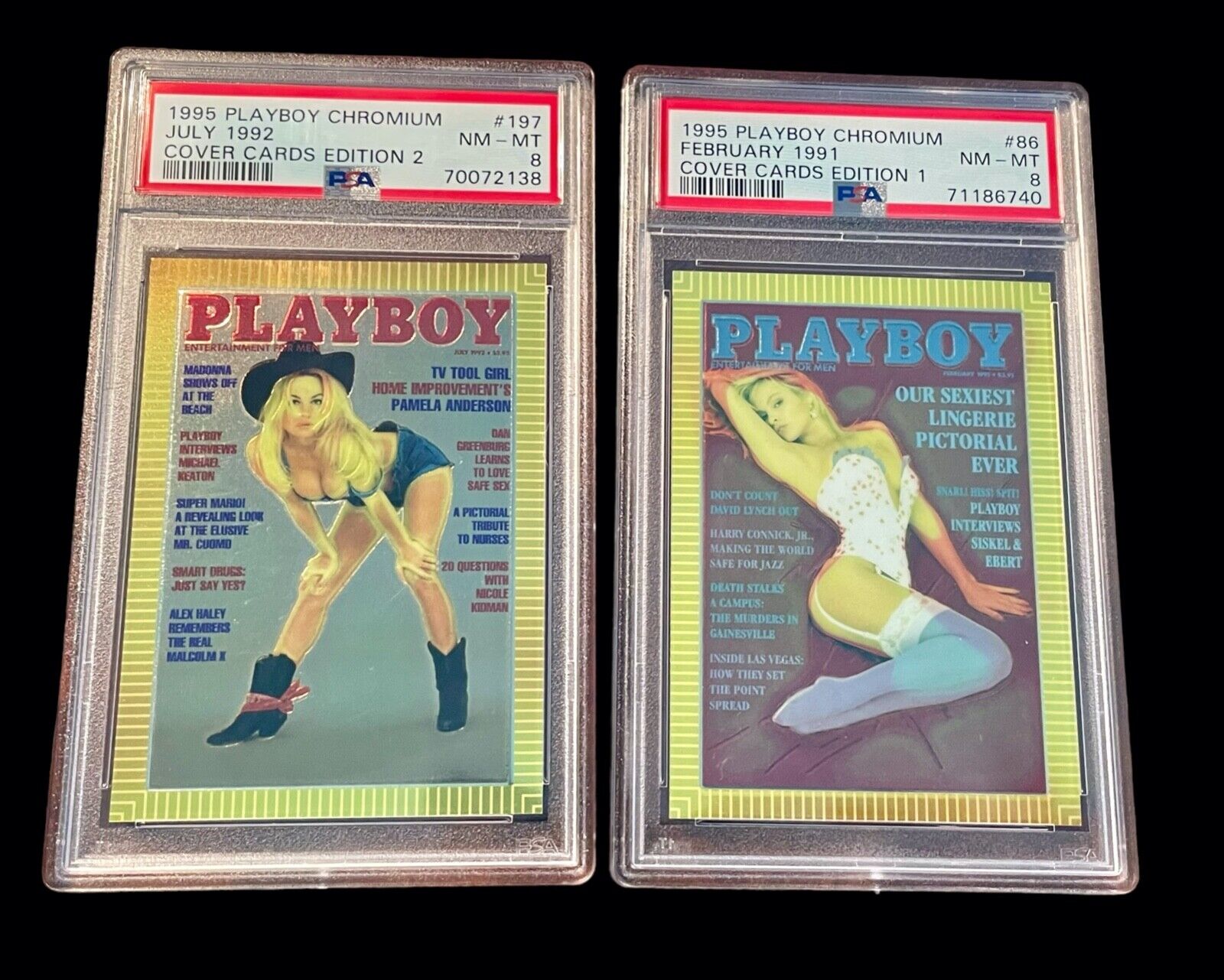 Pamela Anderson 1995 Playboy Chromium Cover Cards PSA 8 NM-MT Pair