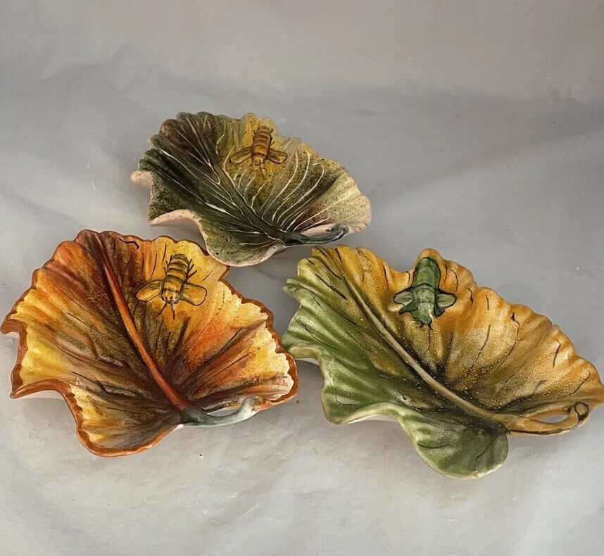 Majolica Sauce Dipping BOWLS~Bee On Leaf~Sta Rosa~Guanajuato Mexico SET 3