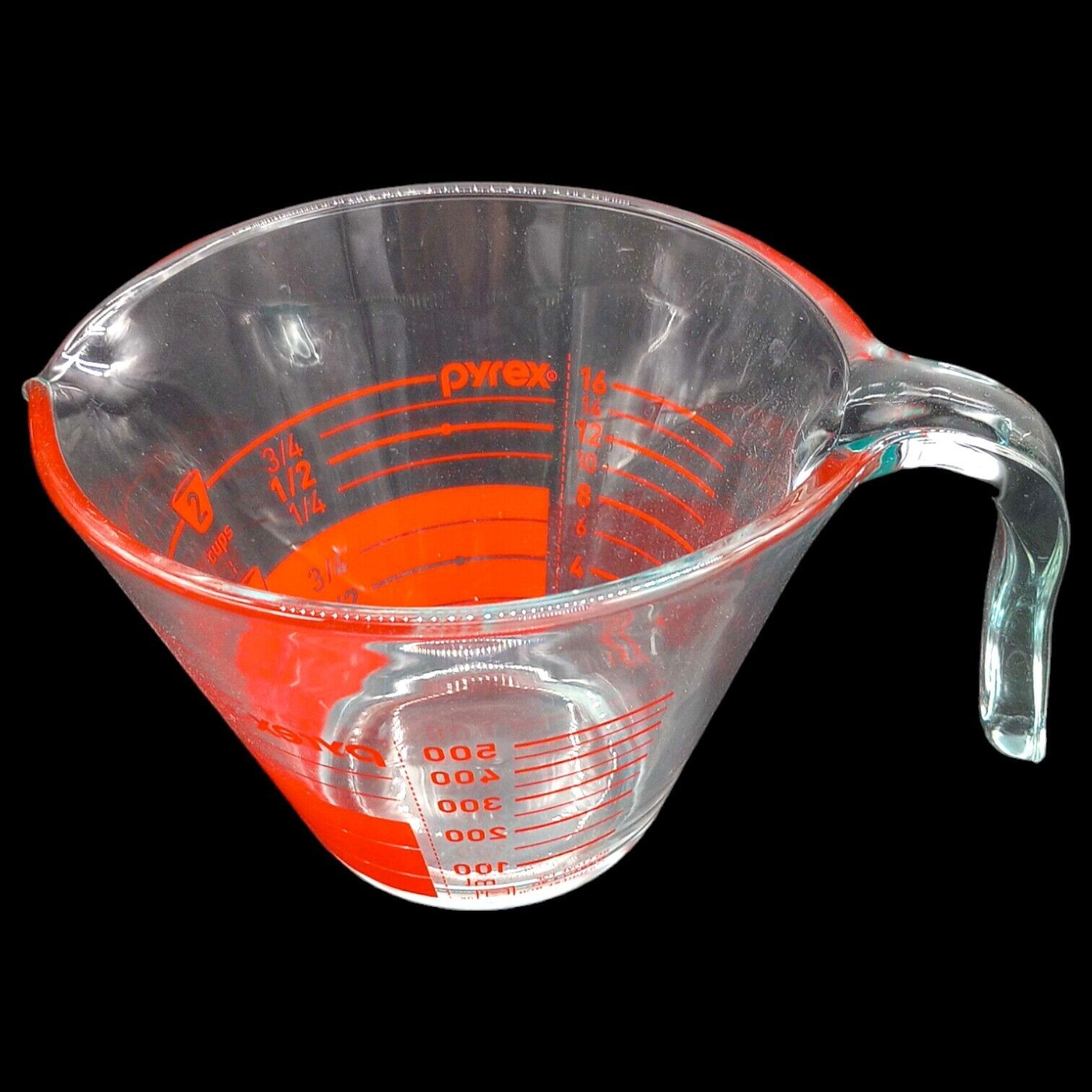 Vintage Capital Red Letters PYREX 2 Cup Glass Measuring Cup Open Handle