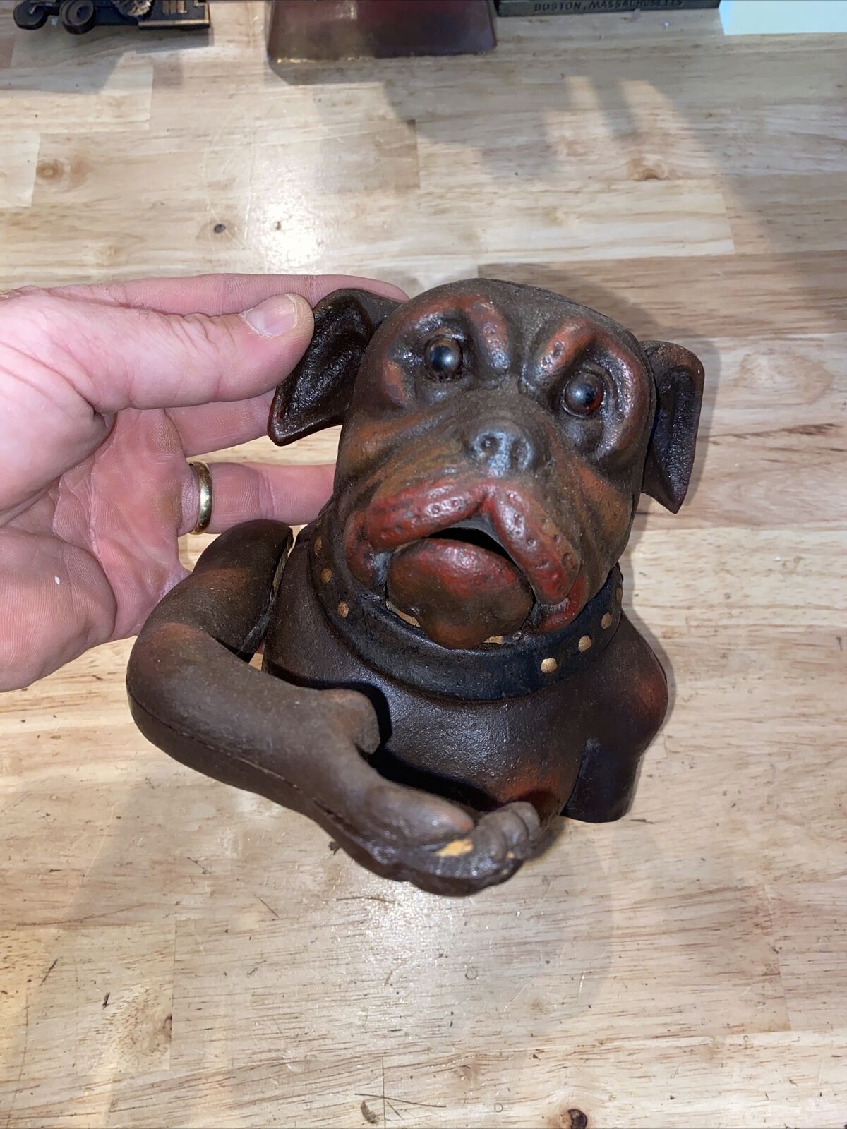 Bulldog Mechanical Piggy Bank Cast Iron 5+LB Junkyard Dog Patina K9 Collector
