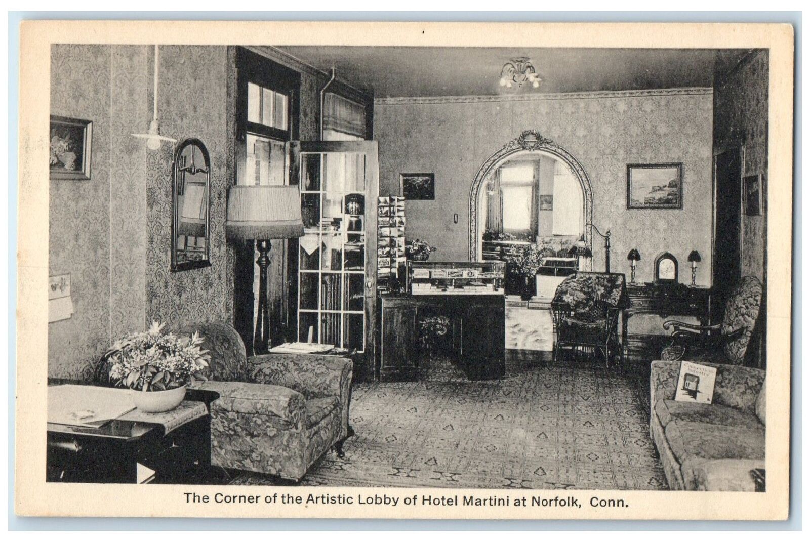 c1940s Corner Of The Artistic Lobby Of Hotel Martin Norfolk Connecticut Postcard