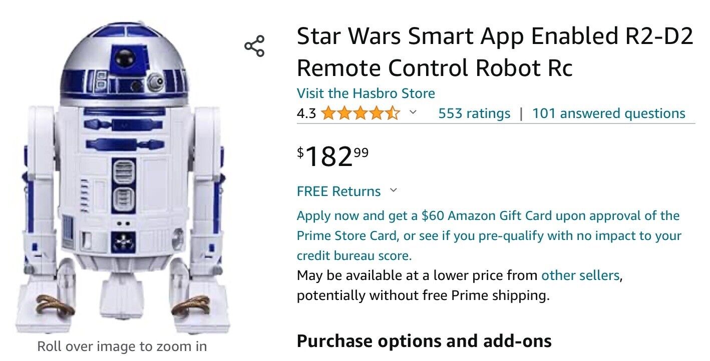 NEW STAR WARS SMART R2-D2 ROBOT, BRAND NEW-THE LAST JEDI, 180$ ON AMAZON