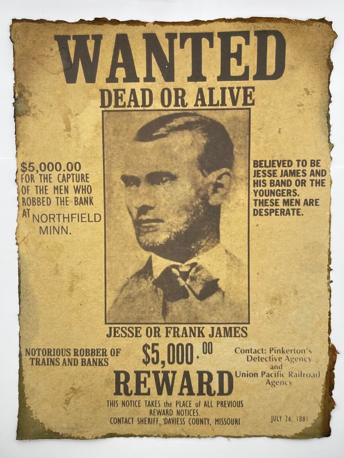 Wanted Poster Jesse James Wild West Western Cowboy Reward Print