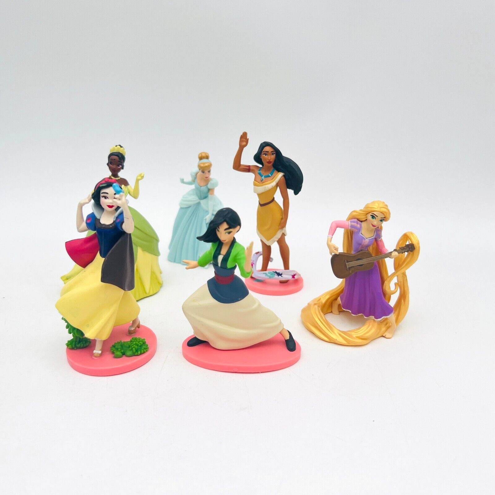DISNEY PRINCESS 6 Figure Cake Topper TOY Cinderella Rapunzel  Mulan Snow White